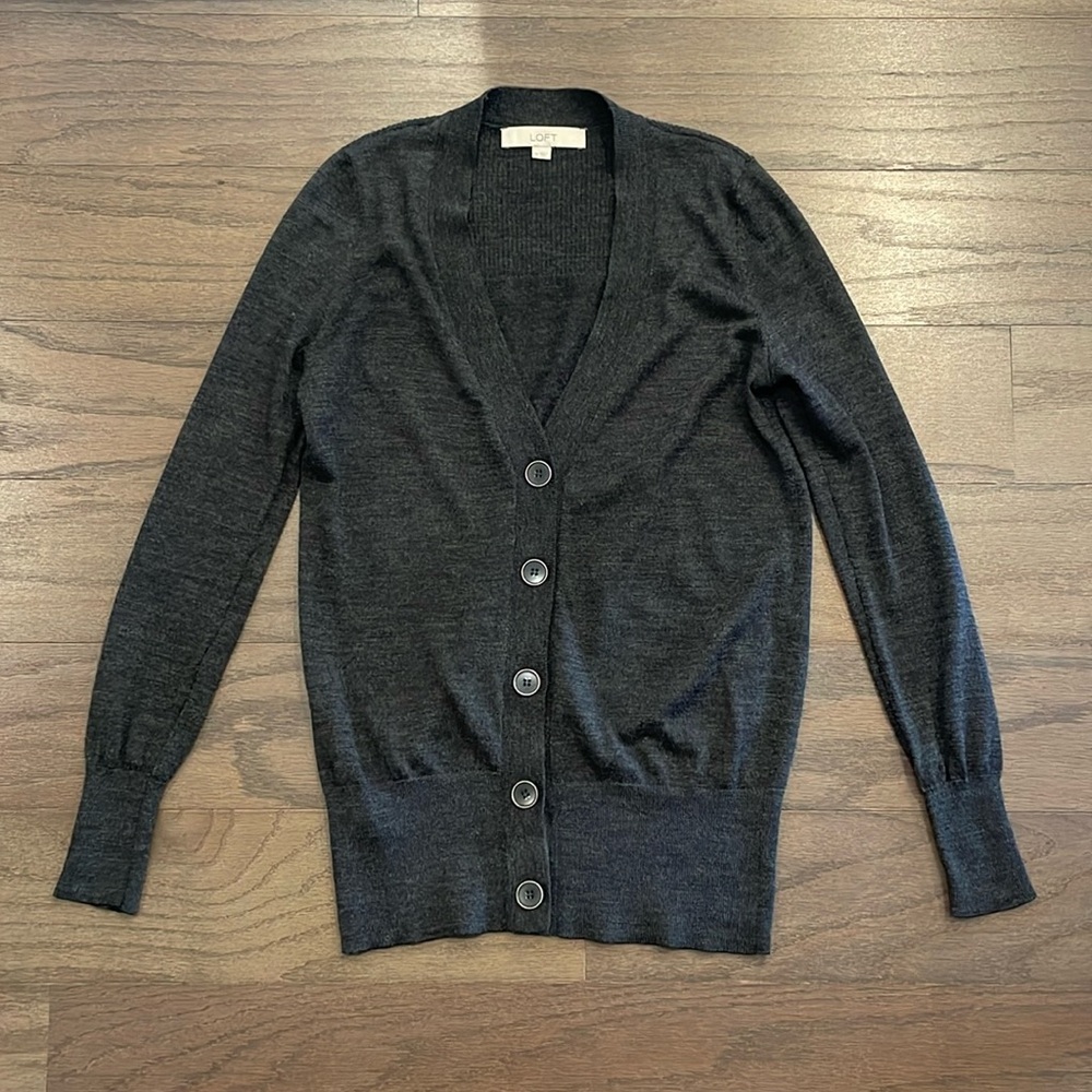 LOFT Grey Button Cardigan - Size XS